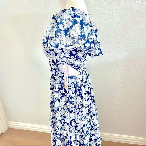 Stunning new blue floral maxi dress with side cut outs small - Picture 4 of 5